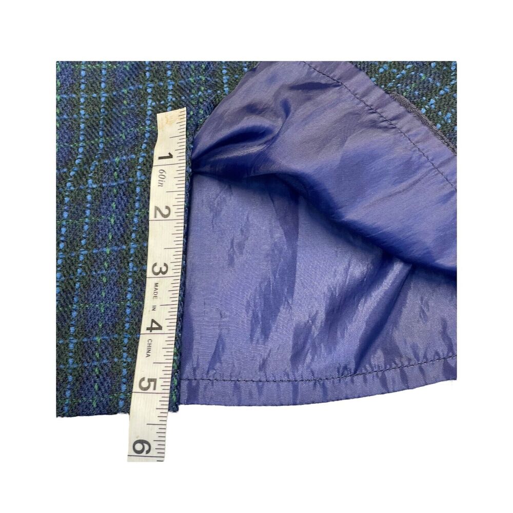 Adolfo Studio 2 Piece Skirt Suits Women's 6 Blue Plaid Polyester Double Breasted - Picture 14 of 16